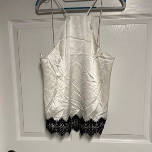 ABS Allen Schwartz White Camisole with Black Lace
